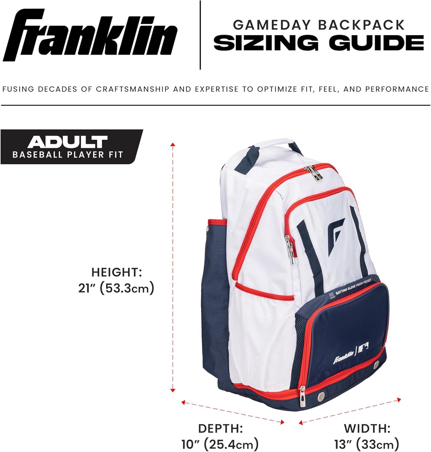 imageFranklin Sports MLB Gameday Baseball Softball Backpack Adult Youth Equipment Bat Bag Stores Batting Gloves Helmet Cleats More Waterproof Premium BatpackRedWhiteBlue