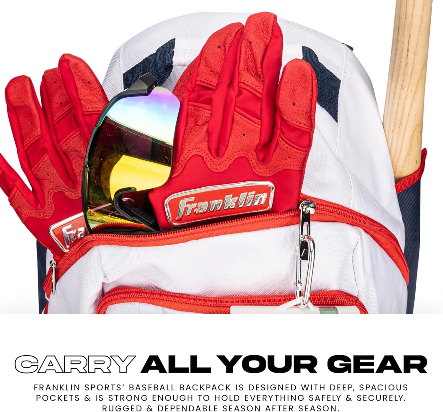 imageFranklin Sports MLB Gameday Baseball Softball Backpack Adult Youth Equipment Bat Bag Stores Batting Gloves Helmet Cleats More Waterproof Premium BatpackRedWhiteBlue