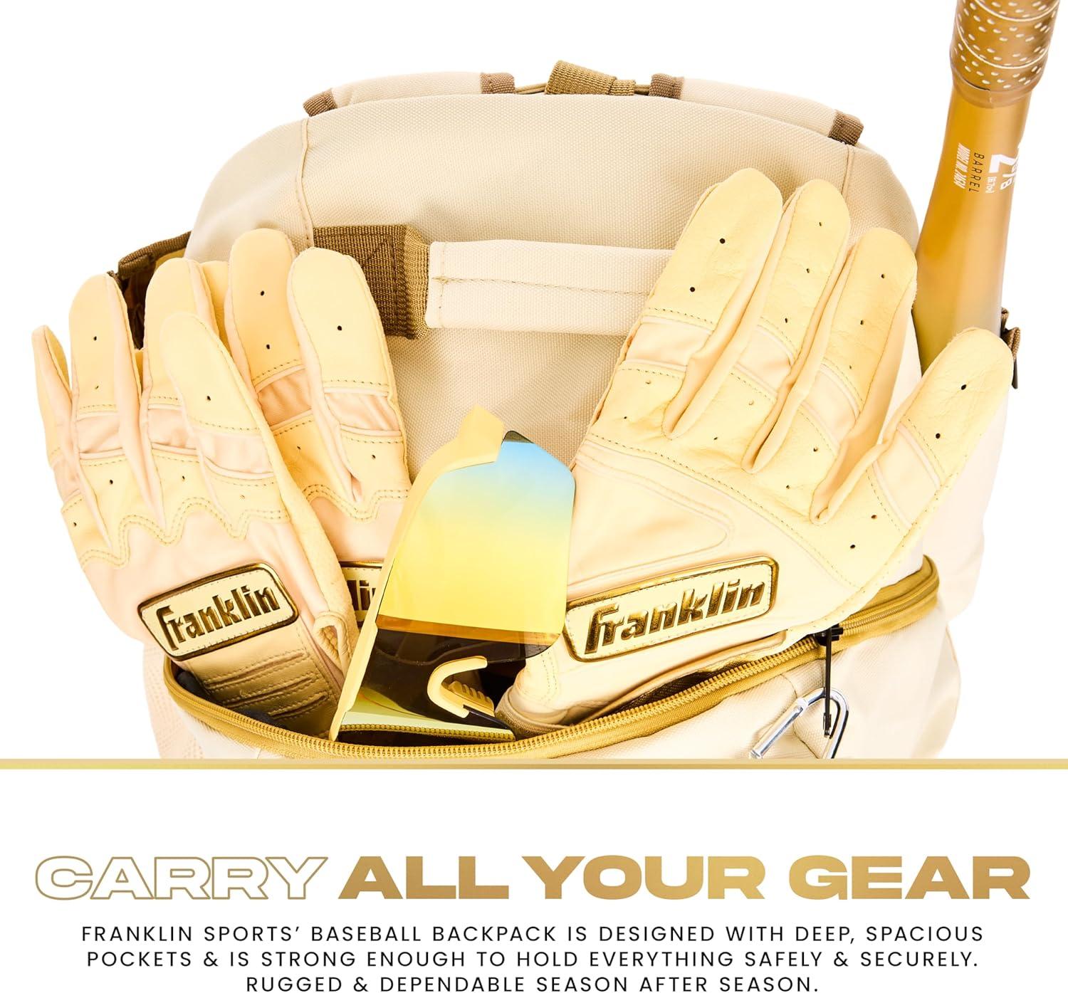 imageFranklin Sports MLB Gameday Baseball Softball Backpack Adult Youth Equipment Bat Bag Stores Batting Gloves Helmet Cleats More Waterproof Premium BatpackVanillaGold