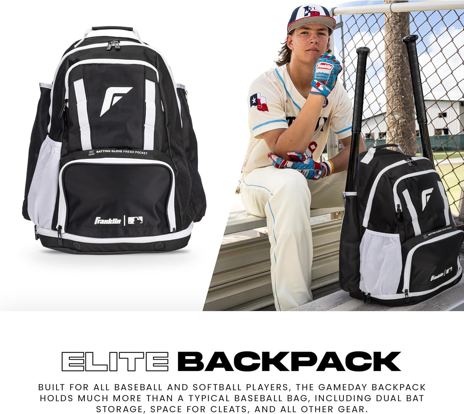 imageFranklin Sports MLB Gameday Baseball Softball Backpack Adult Youth Equipment Bat Bag Stores Batting Gloves Helmet Cleats More Waterproof Premium BatpackBlackWhite