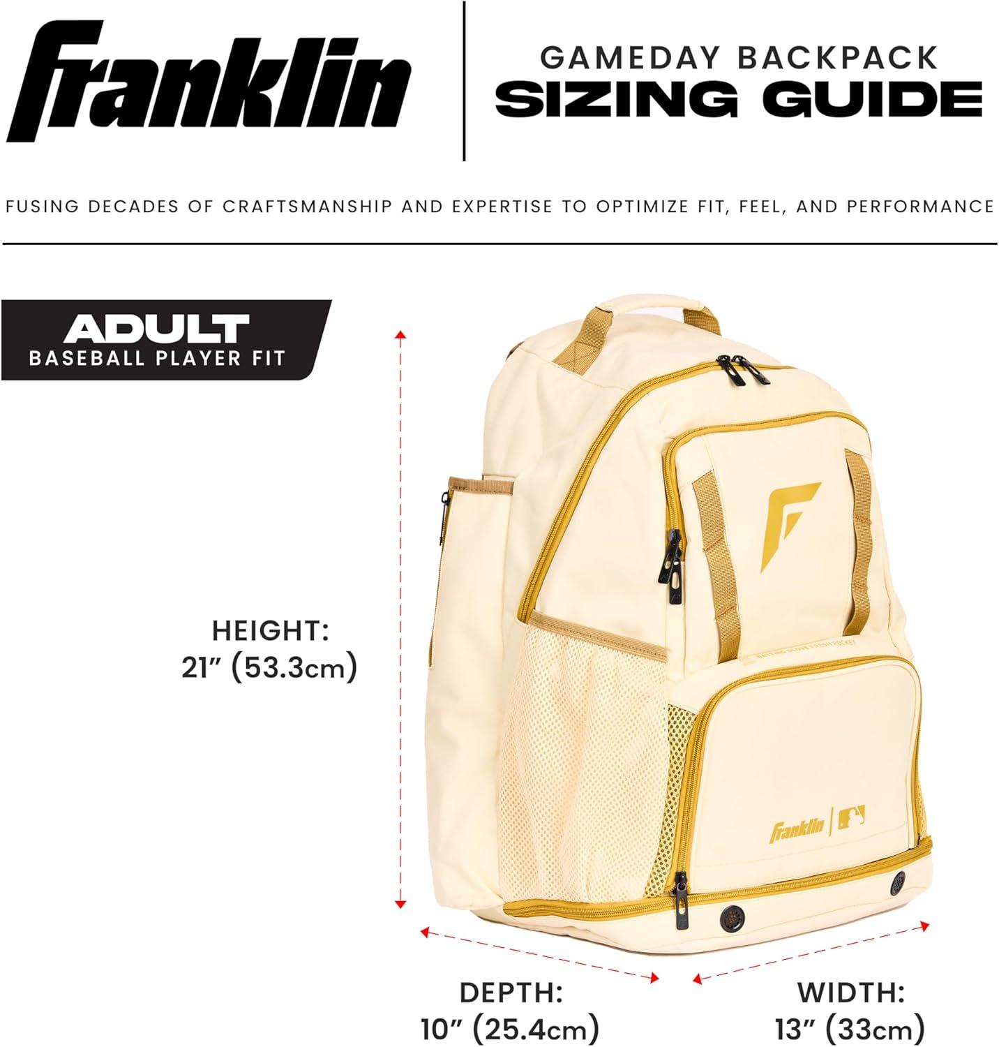 imageFranklin Sports MLB Gameday Baseball Softball Backpack Adult Youth Equipment Bat Bag Stores Batting Gloves Helmet Cleats More Waterproof Premium BatpackVanillaGold