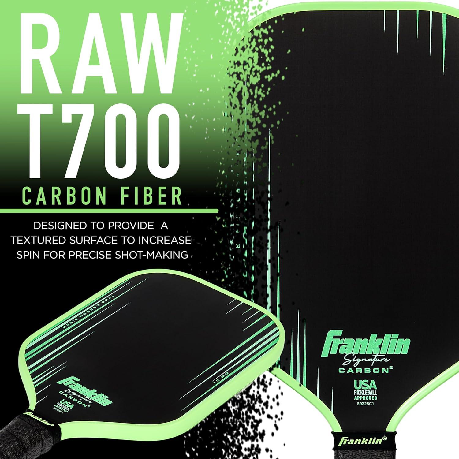 imageFranklin Sports Pro Pickleball Paddles Signature Carbon Series T700 Carbon Fiber Surface USA Pickleball USAPA Tournament Approved 13mm Polypropylene Core Green