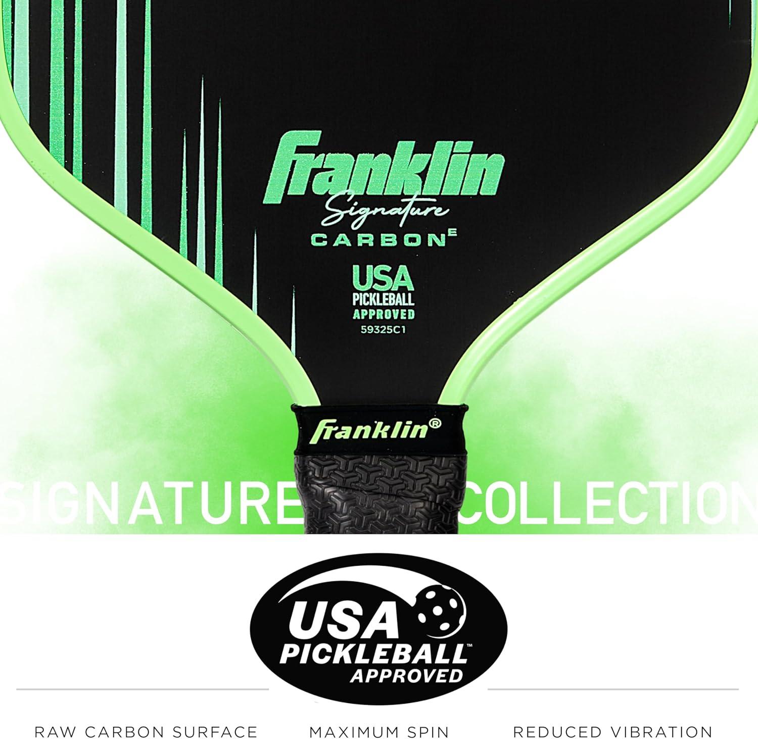 imageFranklin Sports Pro Pickleball Paddles Signature Carbon Series T700 Carbon Fiber Surface USA Pickleball USAPA Tournament Approved 13mm Polypropylene Core Green