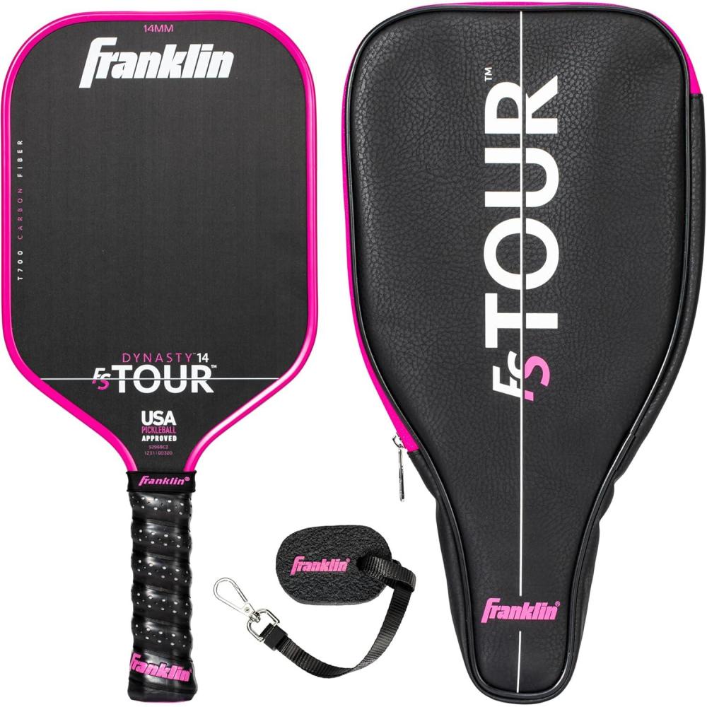 imageFranklin Sports Pro Pickleball Paddle Set  FS Tour Series Carbon Fiber Paddle Cover  Eraser  14mm  16mmPink