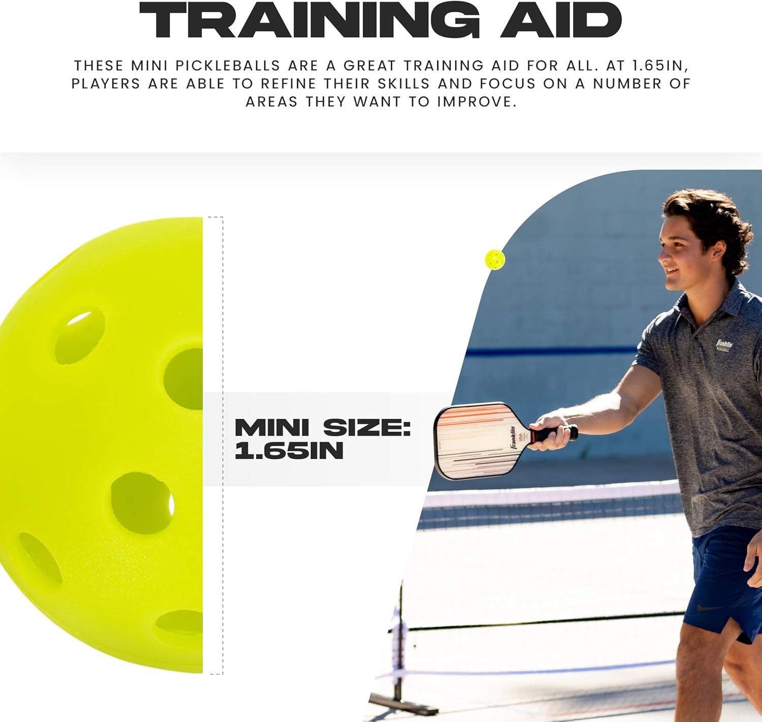 imageFranklin Sports Mini Training Pickleballs 165quot Inch Practice Pickleballs Indoor Outdoor Balls for Speed Control Accuracy Training Yellow 12 Pack