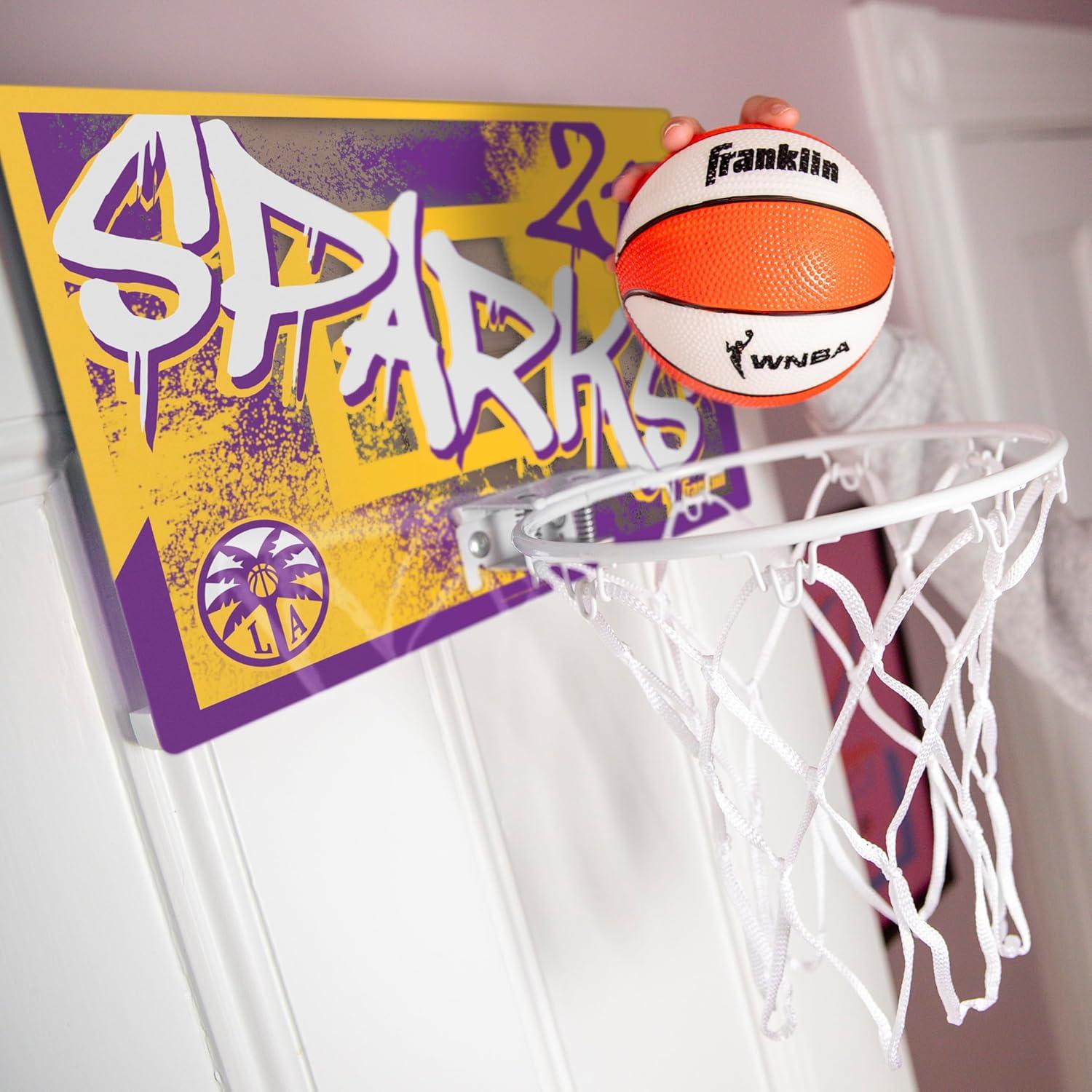 imageFranklin Sports WNBA Team Over The Door Basketball Hoops Kids Indoor Mini Basketball Hoop Ball Set WNBA Fan Mini HoopsLA Sparks
