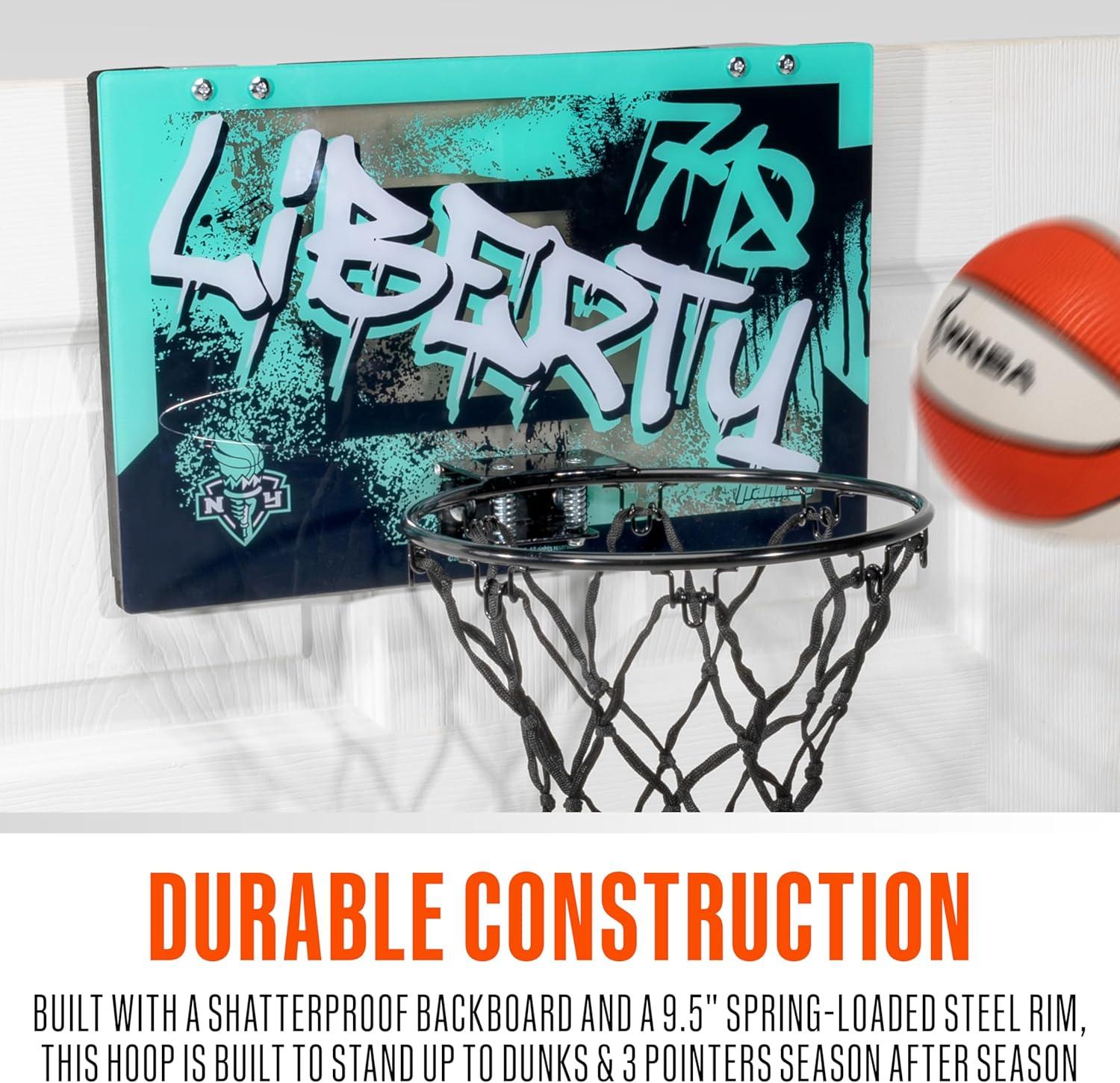 imageFranklin Sports WNBA Team Over The Door Basketball Hoops Kids Indoor Mini Basketball Hoop Ball Set WNBA Fan Mini HoopsNew York Liberty