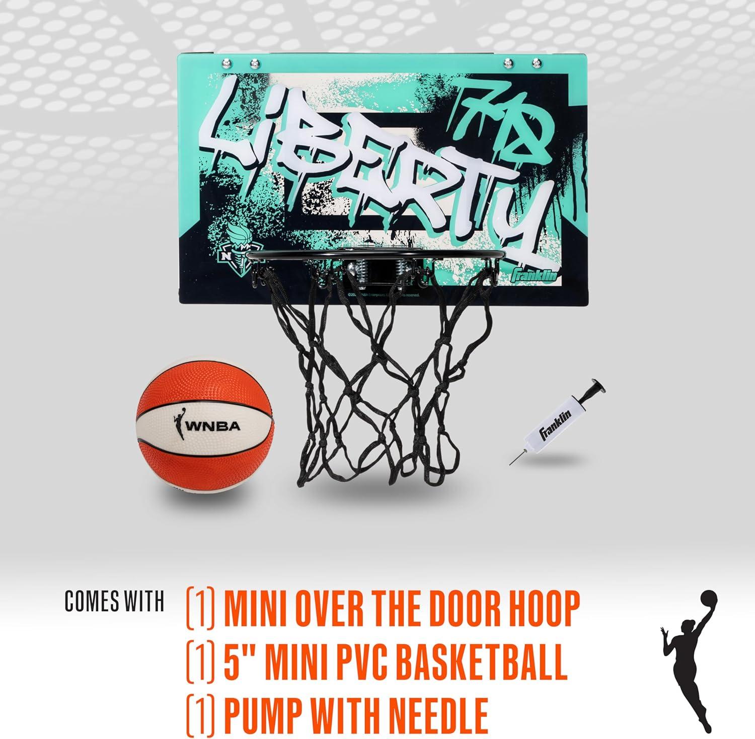 imageFranklin Sports WNBA Team Over The Door Basketball Hoops Kids Indoor Mini Basketball Hoop Ball Set WNBA Fan Mini HoopsNew York Liberty