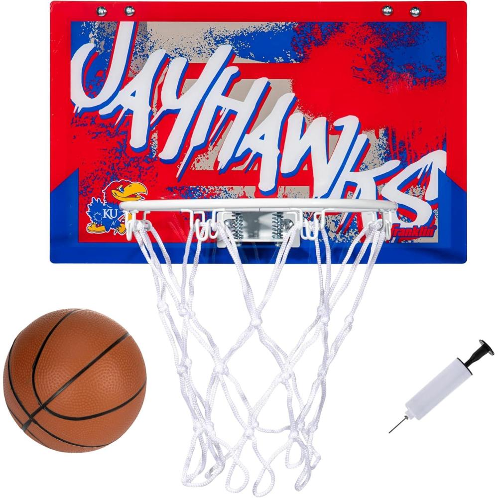 imageFranklin Sports NCAA Over The Door Basketball Hoop  Kids Indoor Basketball Hoop with Basketball  NCAA Fan Shop Mini Hoop for Bedroom  Office  Over The Door Mini HoopKansas Jayhawks