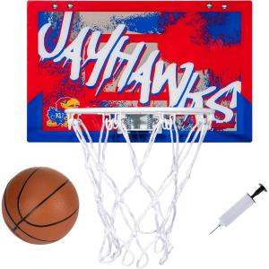 Franklin Sports NCAA Over The Door Basketball Hoop – Kids Indoor Basketball Hoop with Basketball – NCAA Fan Shop Mini Hoop for Bedroom + Office – Over The Door Mini Hoop(Kansas Jayhawks)