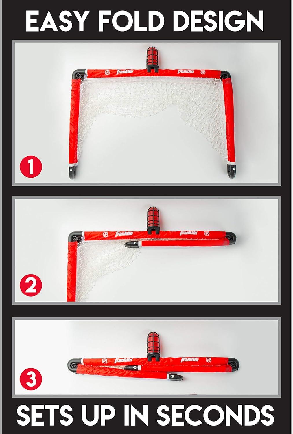 imageFranklin Sports Mini Hockey Goal Set NHL Light Up Knee Hockey Goal and Stick Set with Hockey Ball Perfect for Indoor Floor Hockey and Knee Hockey Red 36quotL x 36quotW x 24quotH