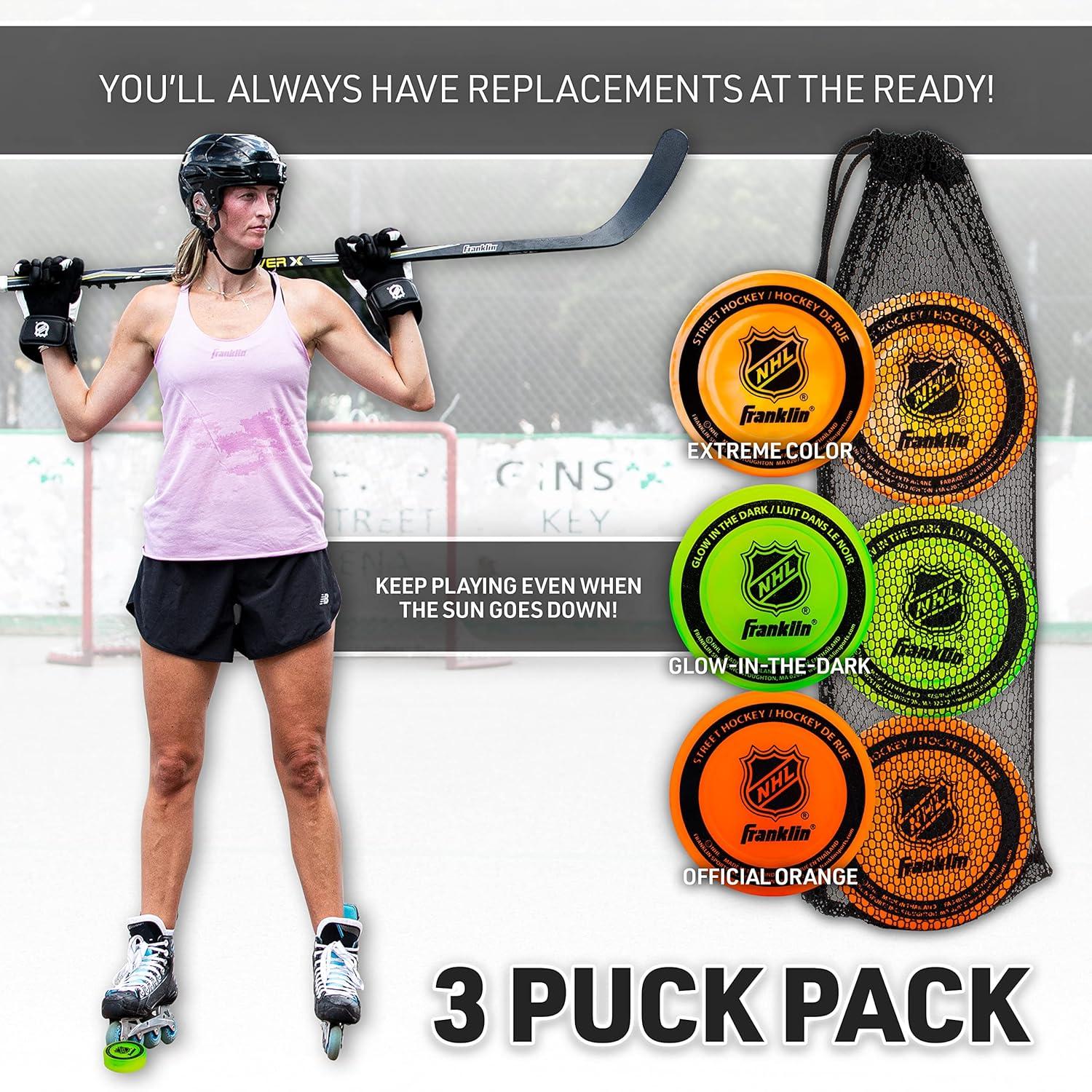 imageFranklin Sports NHL Street Hockey Puck No Bounce Outdoor Street Roller Hockey Puck Official Size for Kids Adult Games 1 ampamp 3 PacksMulti