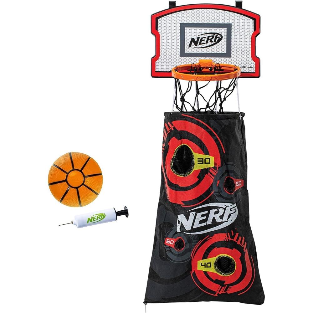 imageNERF Basketball Hoop Hamper  Laundry Layup Over the Door Basket  Shooting Target  Mini Hoop Hamper  Basketball Set