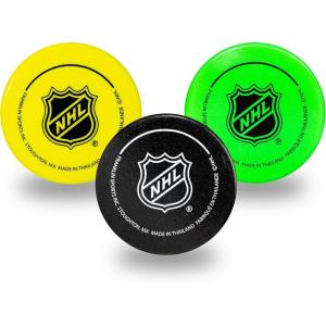 Franklin Sports Mini Foam Hockey Pucks – Indoor Knee Hockey Pucks for Kids – 3 Soft Foam Pack – Assorted Colors(One Size)