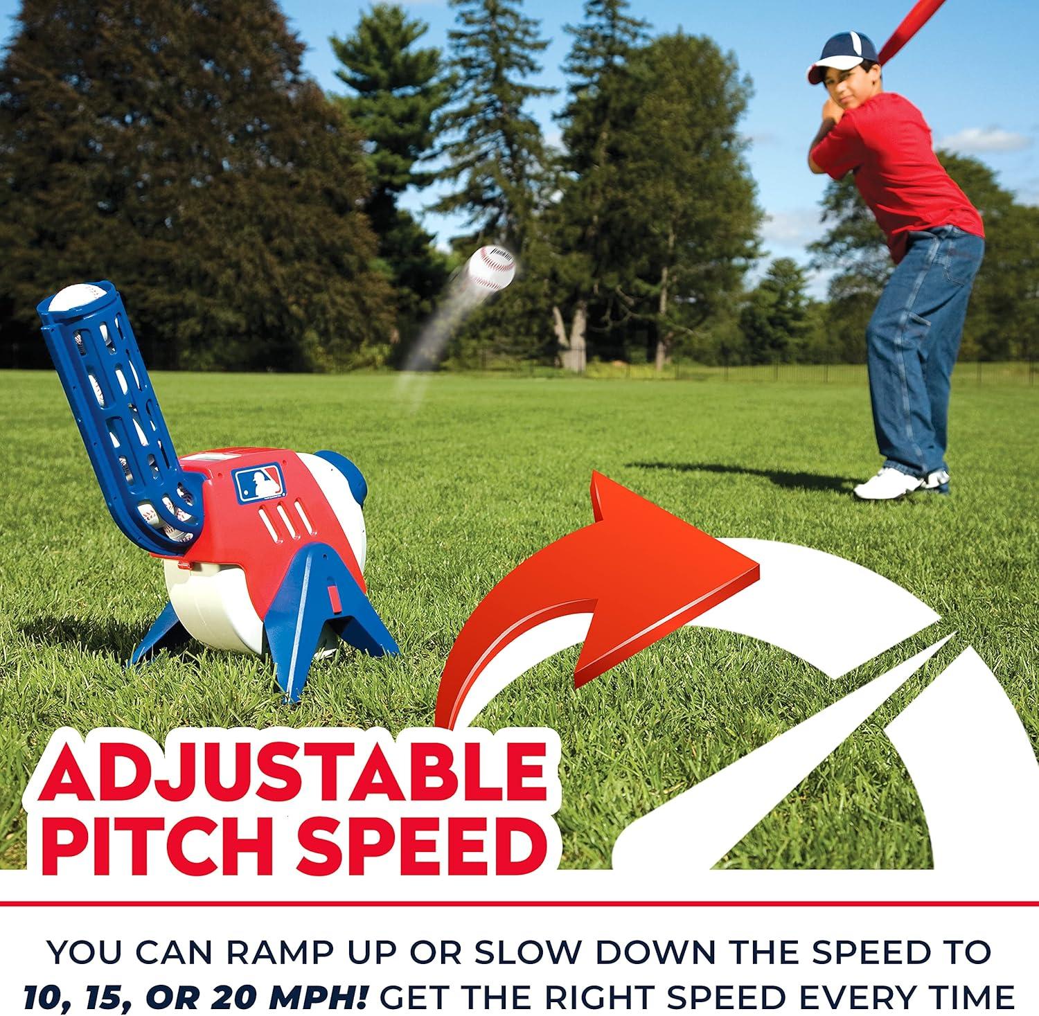 imageFranklin Sports Kids Pitching Machine Plastic Baseball Pitching Machine for Kids Batting Practice MLB Power Pitcher with Adjustable SpeedsPitching Machine