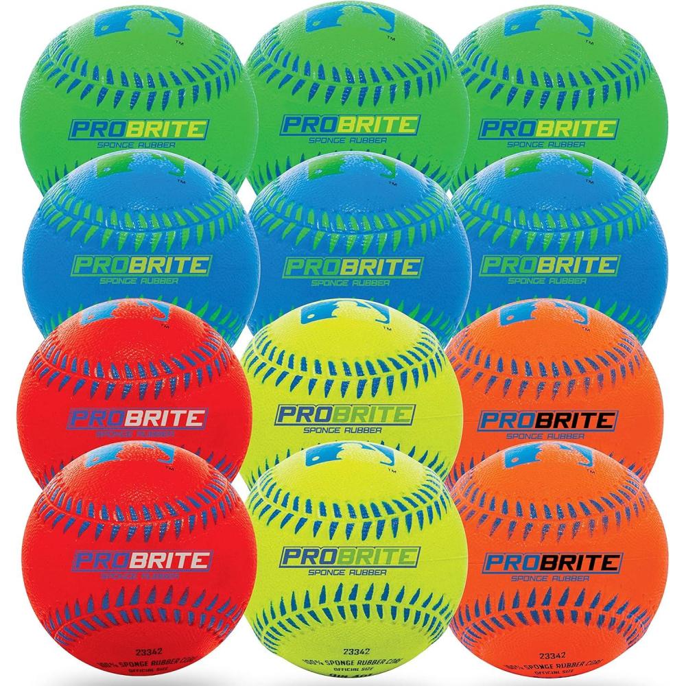 imageFranklin Sports Pro Brite Neon Rubber Teeball MLB Youth Tball Baseball Softball Indoor ampamp Outdoor Use12 pack