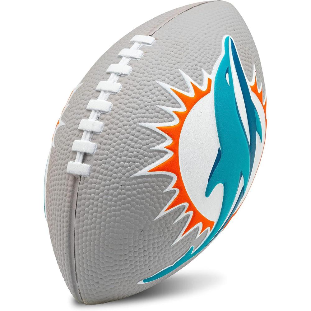 imageFranklin Sports NFL Football Kids Foam Football Soft Junior Size 85quot Ball with 3D Logos Perfect for Gameday TailgatesMiami Dolphins