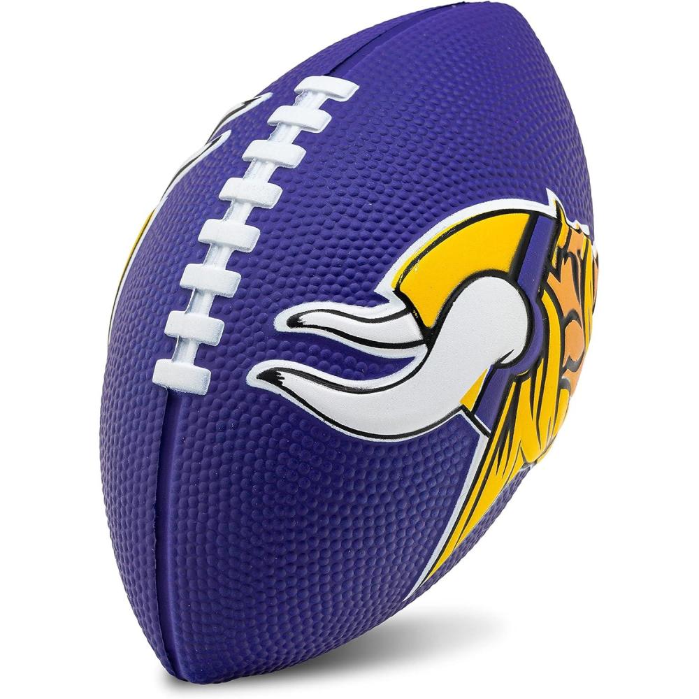 imageFranklin Sports NFL Football Kids Foam Football Soft Junior Size 85quot Ball with 3D Logos Perfect for Gameday TailgatesMinnesota Vikings