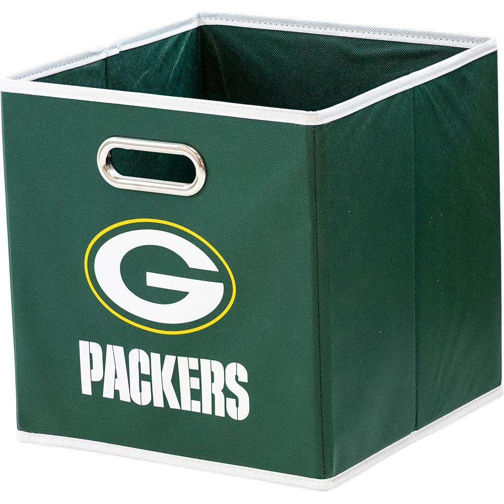 imageFranklin Sports NFL Storage Bins  Collapsible Cube Container  Basket  NFL Office Bedroom  Living Room  11quotx11quotGreen Bay Packers
