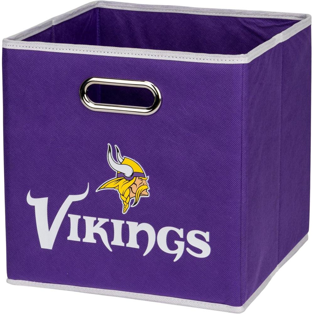 imageFranklin Sports NFL Storage Bins  Collapsible Cube Container  Basket  NFL Office Bedroom  Living Room  11quotx11quotMinnesota Vikings