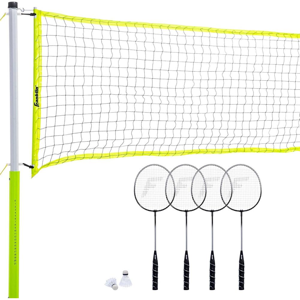 imageFranklin Sports Badminton Set  Complete Badminton Set with Net Rackets  Birdies  Kids  Adults Outdoor Game Set  Portable Badminton Set  4 PlayersAdvanced