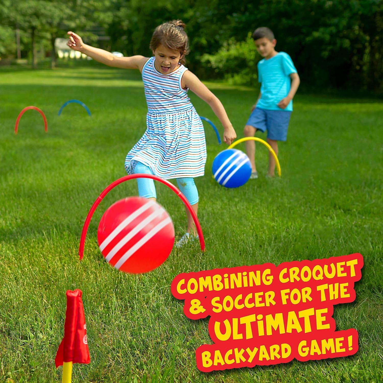 imageFranklin Kick Croquet Game Set Perfect for Kids and Adults Combines Soccer and Croquet Great for Outdoor Play