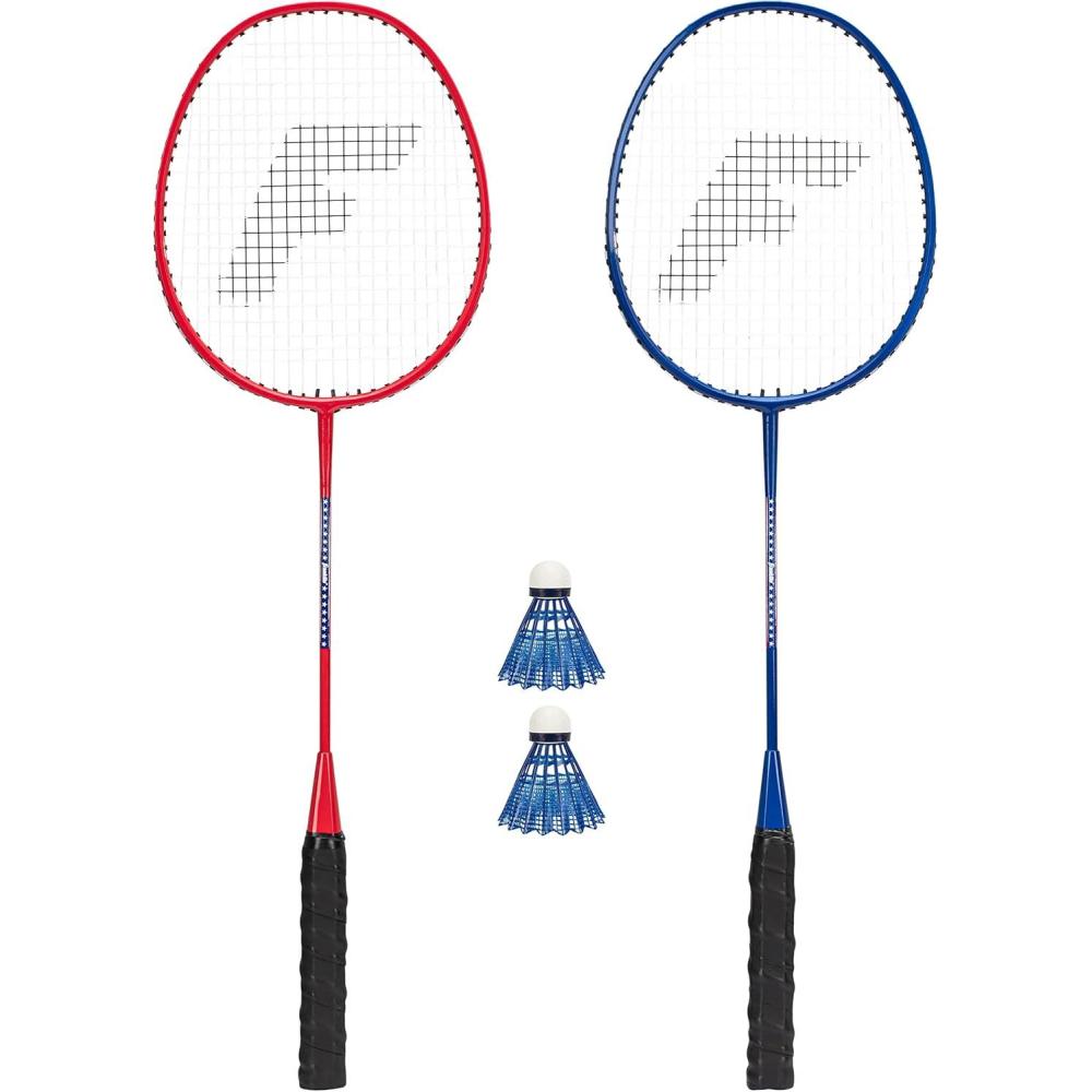 imageFranklin Sports Badminton Racket  Birdie Set  Replacement Badminton Equipment for Kids  Adults  2 Player  4 Player Badminton Racket SetsRed and Blue Stars