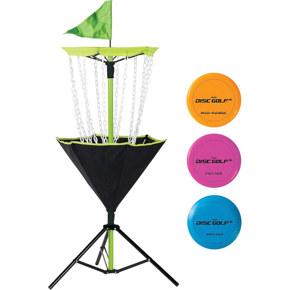 imageFranklin Sports Disc Golf Baskets Portable Disc Golf Target with Chains Included Disc Golf Basket Stand Equipment for Hole Course CreationStarter Plastic Chain