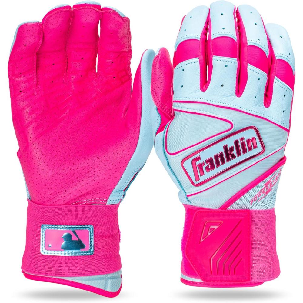 imageFranklin Sports MLB Batting Gloves  Infinite Powerstrap Baseball  Softball Long Cuff Batting Gloves  Adult  YouthPinkCarolina Blue