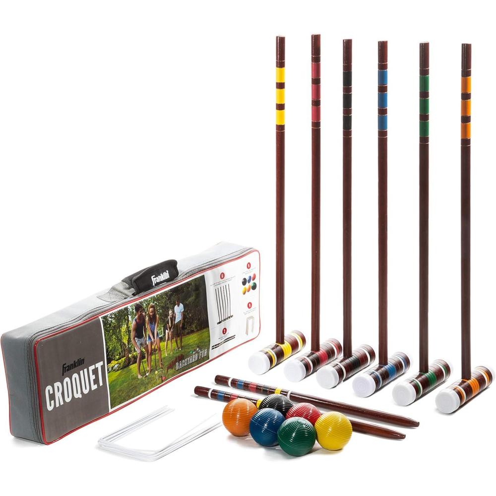 imageFranklin Sports Portable Backyard Croquet Sets  Complete 4  6 Player Croquet Sets with Mallets Croquet Balls  Wickets Included  Outdoor Family Lawn Game SetsFamily