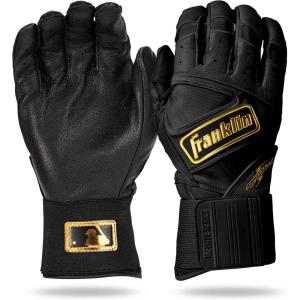 Franklin Sports MLB Batting Gloves – Infinite Powerstrap Baseball + Softball Long Cuff Batting Gloves – Adult + Youth(Black/Gold)