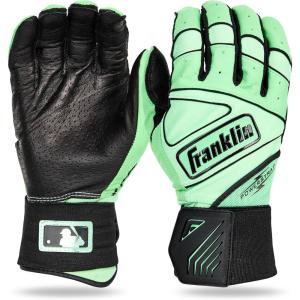 Franklin Sports MLB Batting Gloves – Infinite Powerstrap Baseball + Softball Long Cuff Batting Gloves – Adult + Youth(Black/Mint)