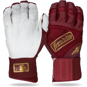Franklin Sports MLB Batting Gloves – Infinite Powerstrap Baseball + Softball Long Cuff Batting Gloves – Adult + Youth(Burgundy/Gold)