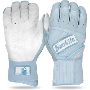 Franklin Sports MLB Batting Gloves – Infinite Powerstrap Baseball + Softball Long Cuff Batting Gloves – Adult + Youth(Carolina Blue)