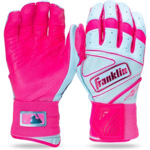 Franklin Sports MLB Batting Gloves – Infinite Powerstrap Baseball + Softball Long Cuff Batting Gloves – Adult + Youth(Pink/Carolina Blue)