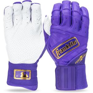 Franklin Sports MLB Batting Gloves – Infinite Powerstrap Baseball + Softball Long Cuff Batting Gloves – Adult + Youth(Purple/Gold)