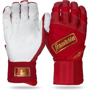 Franklin Sports MLB Batting Gloves – Infinite Powerstrap Baseball + Softball Long Cuff Batting Gloves – Adult + Youth(Red/Gold)