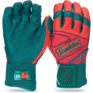 Franklin Sports MLB Batting Gloves – Infinite Powerstrap Baseball + Softball Long Cuff Batting Gloves – Adult + Youth(Teal/Coral)