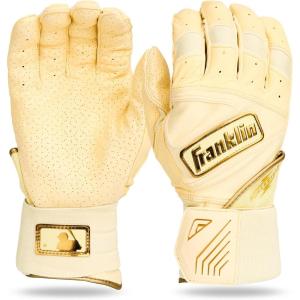 Franklin Sports MLB Batting Gloves – Infinite Powerstrap Baseball + Softball Long Cuff Batting Gloves – Adult + Youth(Vanilla/Gold)