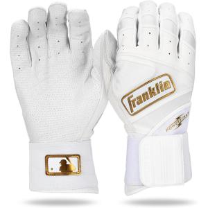 Franklin Sports MLB Batting Gloves – Infinite Powerstrap Baseball + Softball Long Cuff Batting Gloves – Adult + Youth(White/Gold)