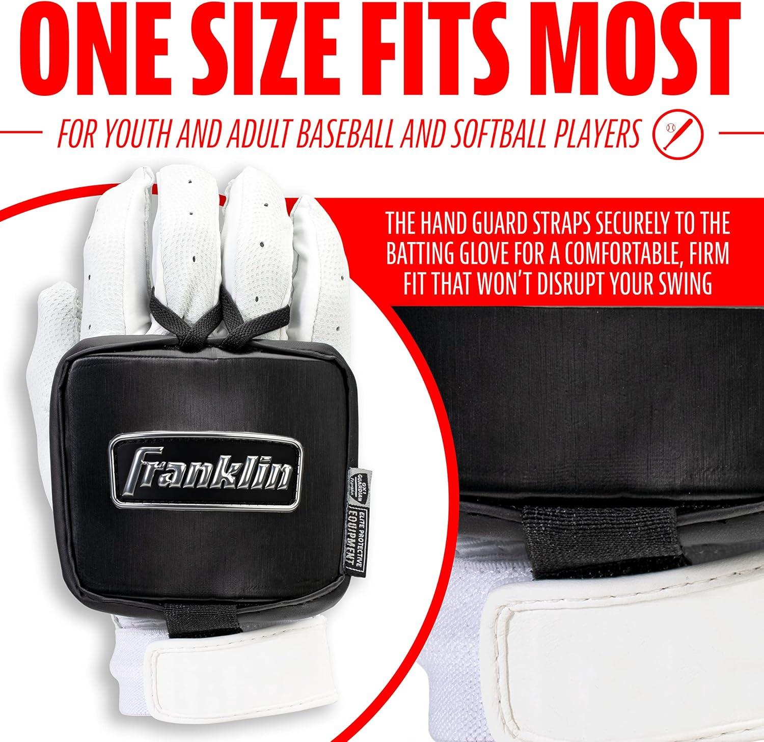 imageFranklin Sports Baseball Hand Guard Adult Protective Hand Shield for Hitting Lefty Righty Hitters Baseball Softball Batting Protector for Adults Black GX1 LT