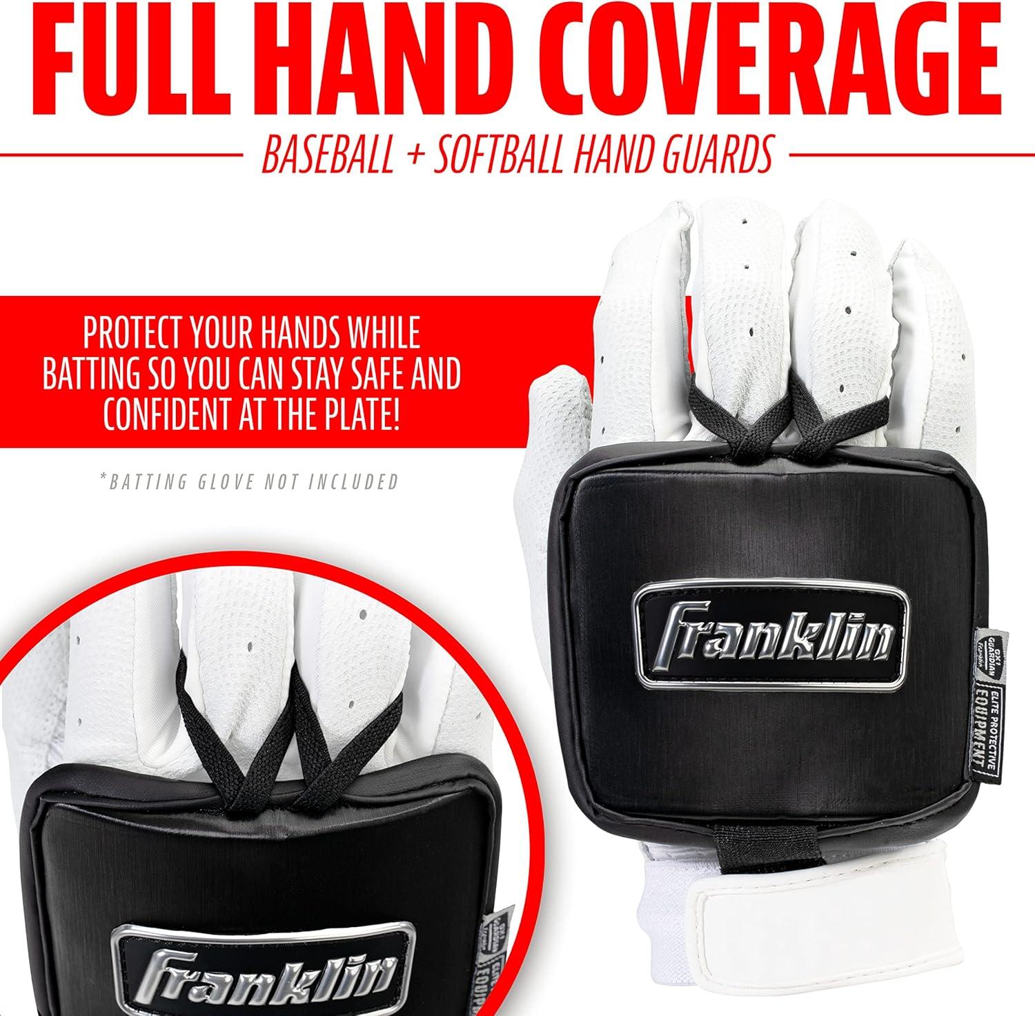 imageFranklin Sports Baseball Hand Guard Adult Protective Hand Shield for Hitting Lefty Righty Hitters Baseball Softball Batting Protector for Adults Black GX1 LT