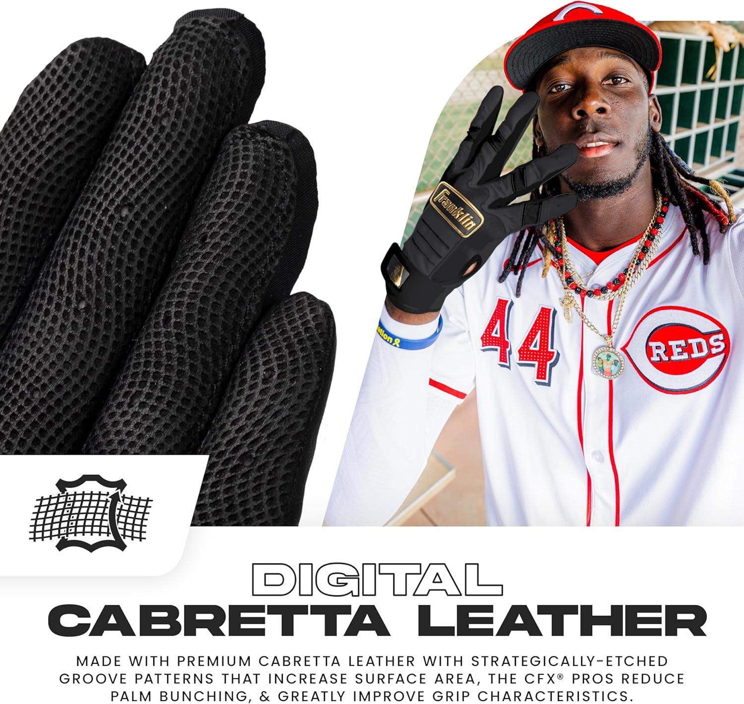 imageFranklin Sports MLB Baseball Batting Gloves  CFX Pro Adult  Youth  Baseball  Softball  Multiple Sizes  ColorsBlackGold