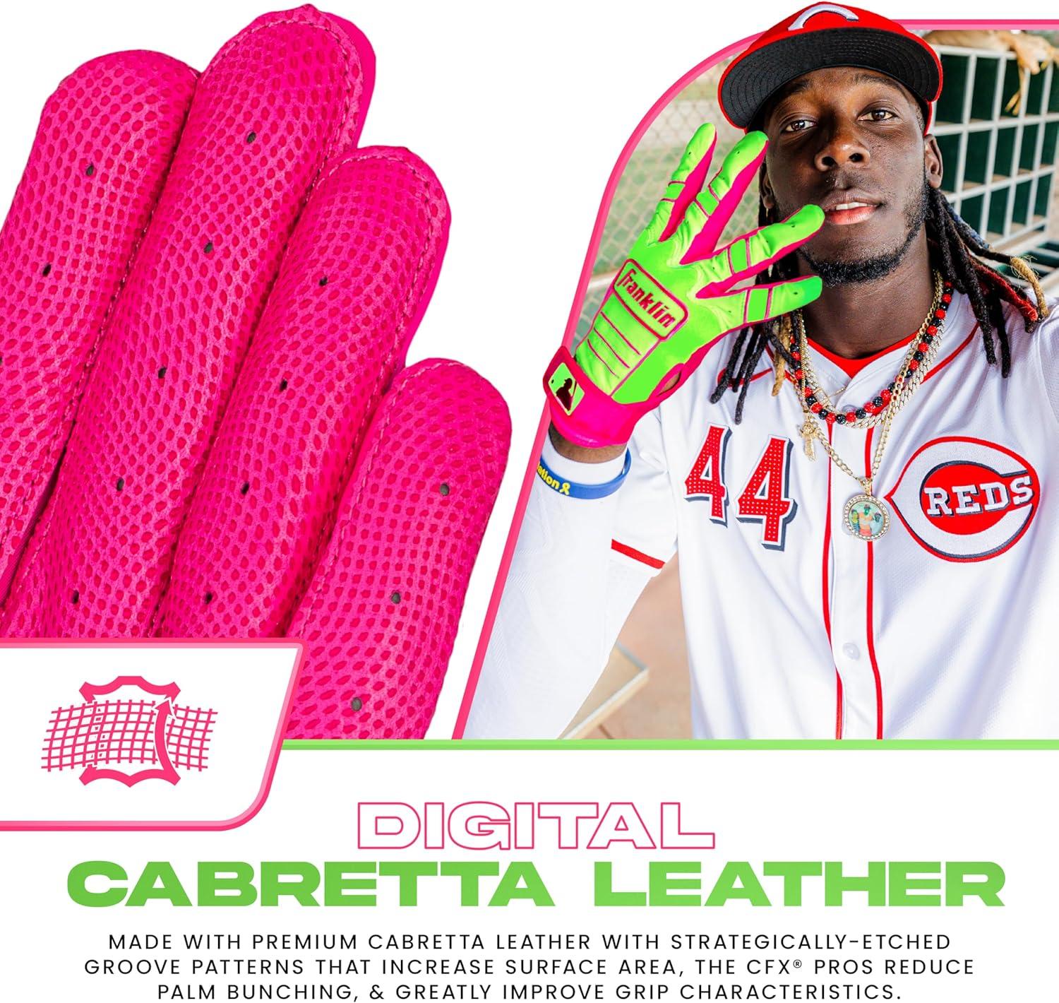 imageFranklin Sports MLB Baseball Batting Gloves  CFX Pro Adult  Youth  Baseball  Softball  Multiple Sizes  ColorsPinkApple Green