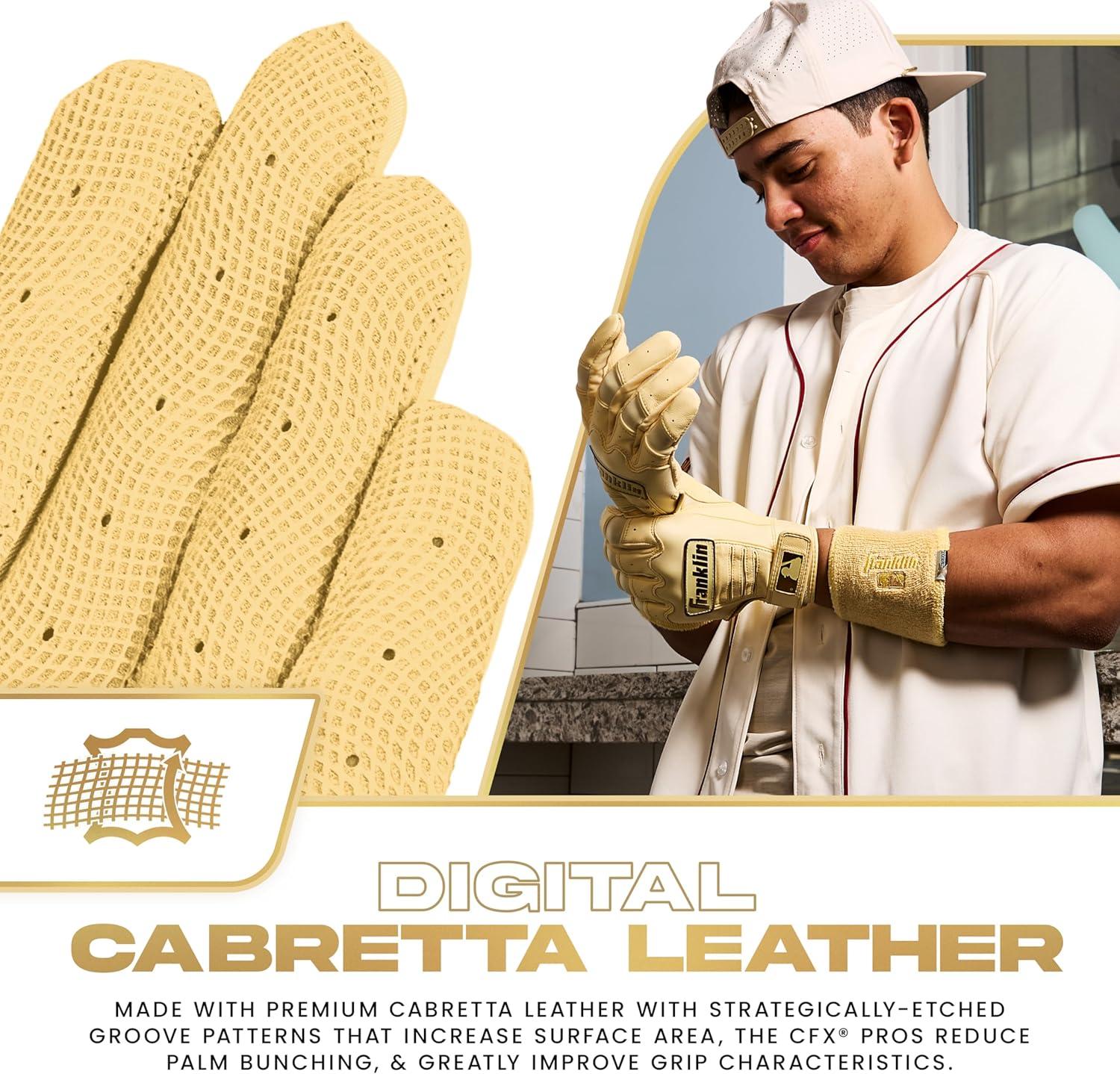 imageFranklin Sports MLB Baseball Batting Gloves  CFX Pro Adult  Youth  Baseball  Softball  Multiple Sizes  ColorsVanillaGold