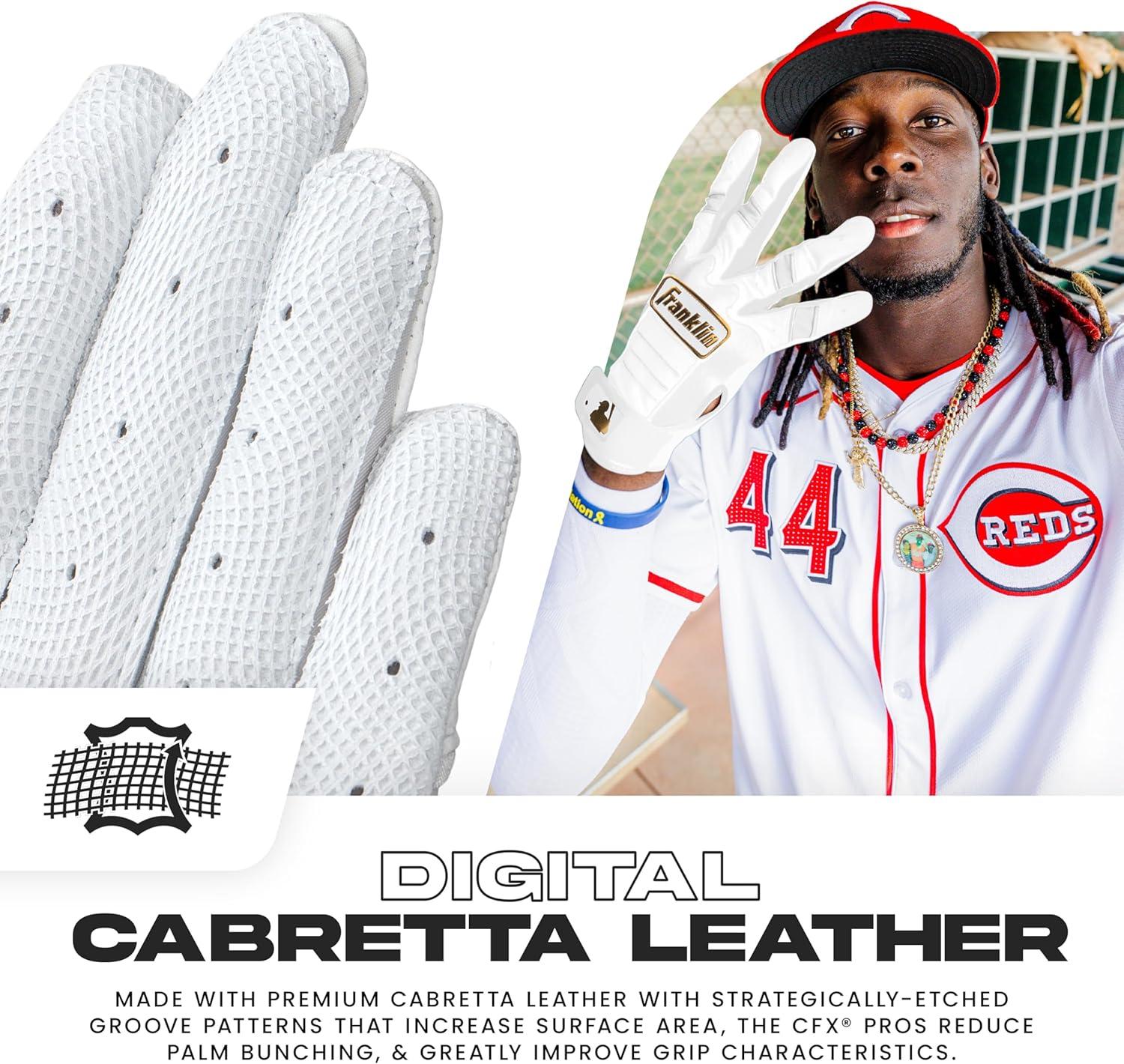 imageFranklin Sports MLB Baseball Batting Gloves  CFX Pro Adult  Youth  Baseball  Softball  Multiple Sizes  ColorsWhiteGold