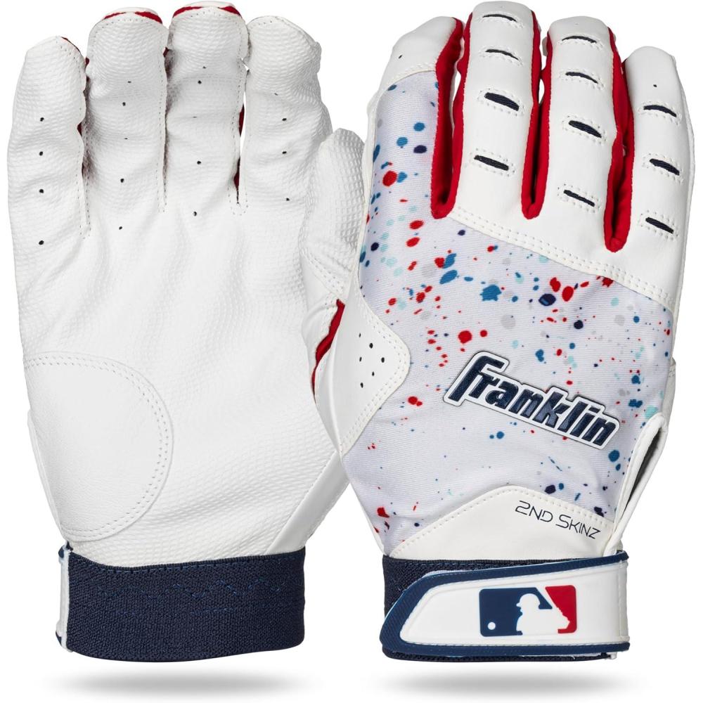 imageFranklin Sports MLB 2nd Skinz Batting Gloves  Adult ampamp Youth Baseball ampamp Softball  Mens ampamp Kids Teeball ampamp Softball Gloves  Multiple Sizes ampamp Colors AvailableWhiteNavyRed