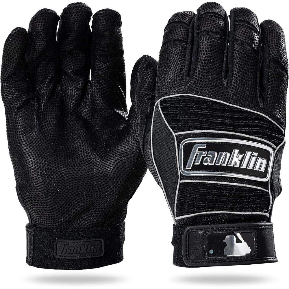 imageFranklin Sports MLB Batting Gloves Neo Classic II Adult Batting Gloves Pair Baseball SoftballBlackSilver Chrome