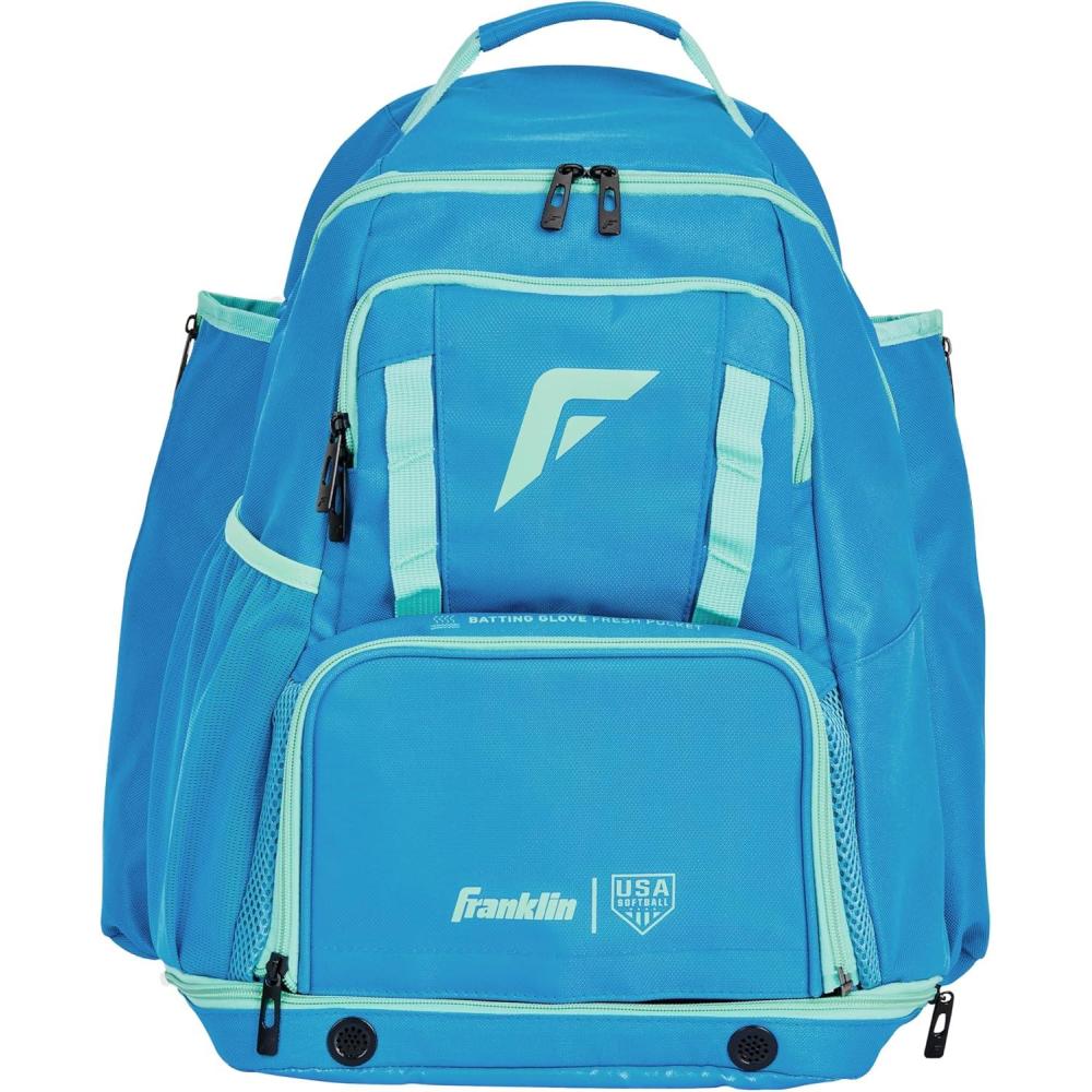 imageFranklin Sports USA SB Gameday FastpitchSoftball Backpack  Adult Youth Softball  Baseball Equipment  Bat Bag  Stores Batting Gloves Helmet Cleats  Waterproof Premium BatpackBlueMint