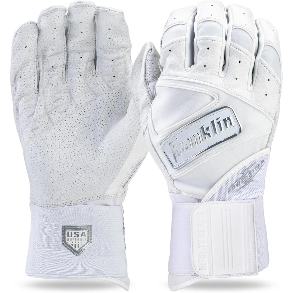 imageFranklin Sports USA Softball Batting Gloves  Infinite Powerstrap Womens Fastpitch  Softball Batting Gloves  Durable Full Wrap Cage Practice Gloves  Reinforced WristWhiteChrome